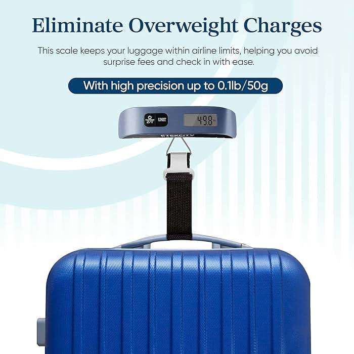 Etekcity Luggage Scale, Travel Essentials, Digital Suitcase Weight Scales for Travel Accessories, Hanging Baggage Scale with Temperature Sensor, Rubber Paint, 110 Pounds, Battery Included, Blue - Image 2