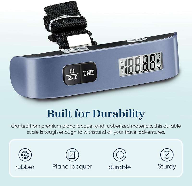 Etekcity Luggage Scale, Travel Essentials, Digital Suitcase Weight Scales for Travel Accessories, Hanging Baggage Scale with Temperature Sensor, Rubber Paint, 110 Pounds, Battery Included, Blue - Image 4