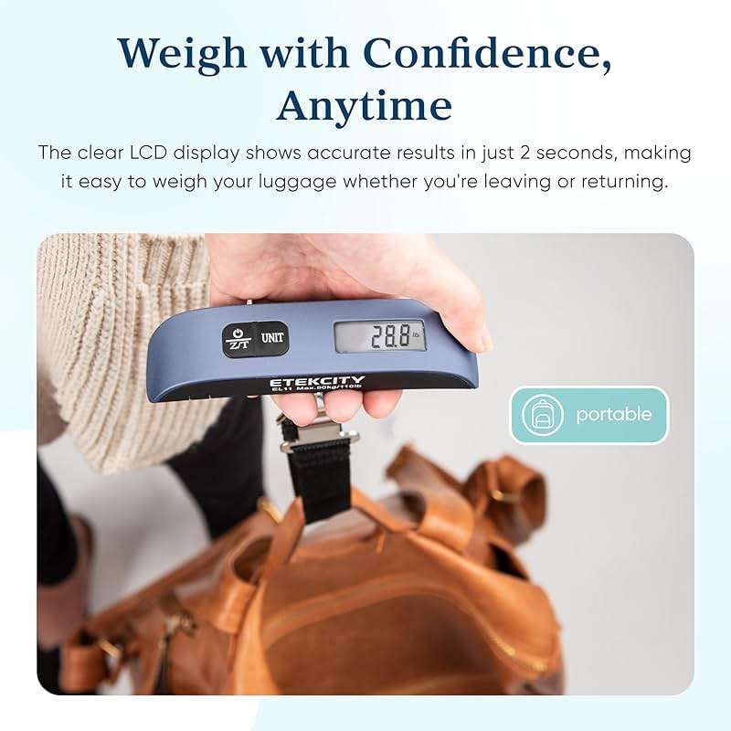 Etekcity Luggage Scale, Travel Essentials, Digital Suitcase Weight Scales for Travel Accessories, Hanging Baggage Scale with Temperature Sensor, Rubber Paint, 110 Pounds, Battery Included, Blue - Image 5