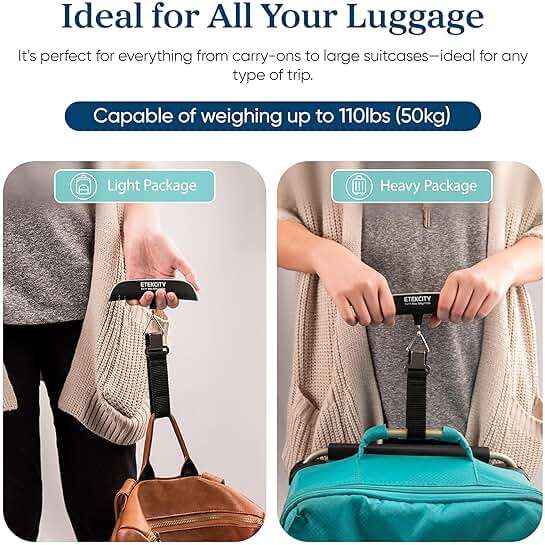 Etekcity Luggage Scale, Travel Essentials, Digital Suitcase Weight Scales for Travel Accessories, Hanging Baggage Scale with Temperature Sensor, Rubber Paint, 110 Pounds, Battery Included, Blue - Image 7