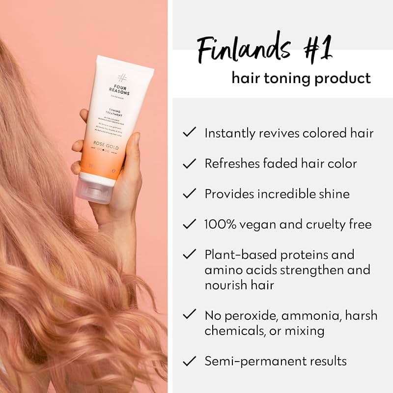 FOUR REASONS Hair Color Shampoo, Rose Gold (8 Colors) - Blonde Hair Toner & Color Depositing Shampoo for Women - Semi-Permanent Toner for Color Treated Hair, Sulfate Free, Vegan - 8.45 Fl Oz - Image 4