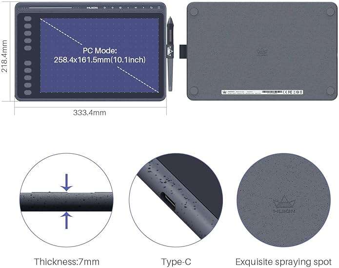 HUION HS611 Graphics Drawing Tablet Android Support Digital Art Tablet with Battery-Free Stylus 8192 Pen Pressure Tilt 8 Multimedia Keys 10 Hot Keys and Touch Ring, 10x6 inch Drawing Pad, Space Grey - Image 4