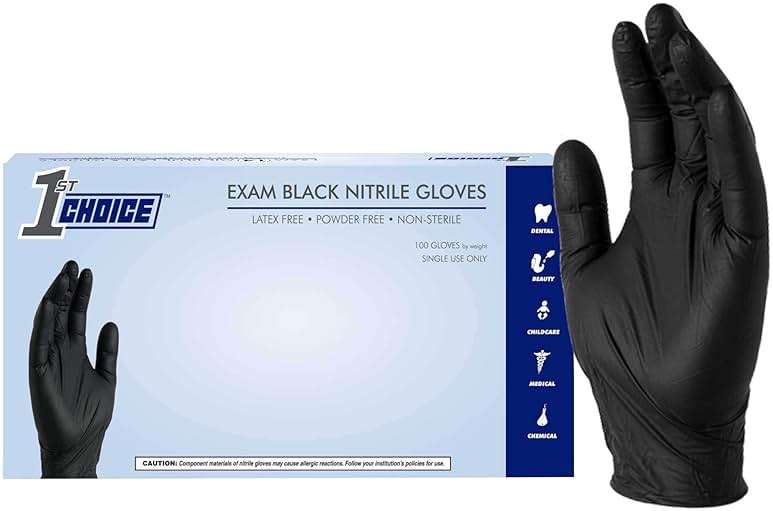 1st Choice Black Nitrile Gloves Disposable Latex Free - Exam Grade Black Gloves for Cooking, Medical, Dental, Cleaning - 4mil - Image 1