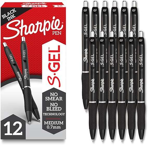 Sharpie S-Gel Gel Pens, Black Barrel, Medium Point (0.7mm), Black Gel Ink Pens, 12 Count - Home, Office, School, Journaling, Writing, Note-Taking, Teacher Supplies - Image 1