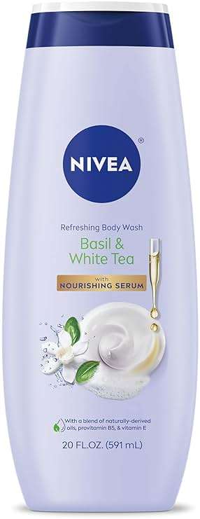 NIVEA Refreshing Basil and White Tea Body Wash with Nourishing Serum, Scented Body Wash for Women, Enriched with Provitamin B5 and Vitamin E, 20 Fl Oz Bottle - Image 1