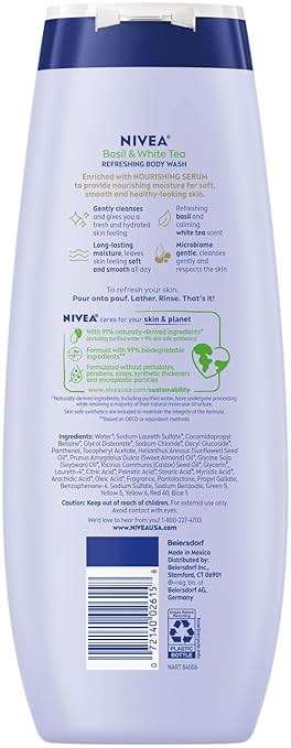 NIVEA Refreshing Basil and White Tea Body Wash with Nourishing Serum, Scented Body Wash for Women, Enriched with Provitamin B5 and Vitamin E, 20 Fl Oz Bottle - Image 13