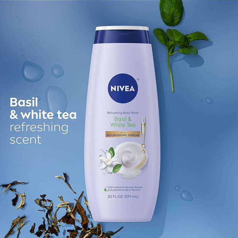 NIVEA Refreshing Basil and White Tea Body Wash with Nourishing Serum, Scented Body Wash for Women, Enriched with Provitamin B5 and Vitamin E, 20 Fl Oz Bottle - Image 9