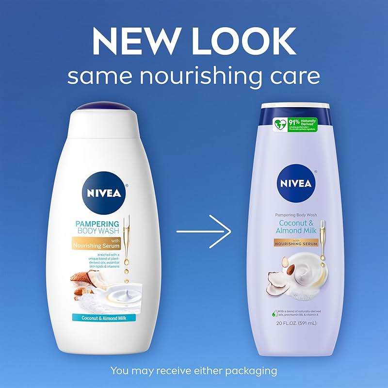 NIVEA Pampering Coconut and Almond Milk Body Wash with Nourishing Serum, Moisturizing Body Wash for Women, Enriched with Provitamin B5 and Vitamin E, 20 Fl Oz Bottle - Image 2