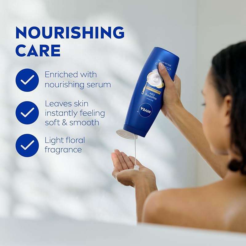 NIVEA Nourishing Care Body Wash with Nourishing Serum, Moisturizing Body Wash for Women, Enriched with Provitamin B5 and Vitamin E, 20 Fl Oz Bottle - Image 3