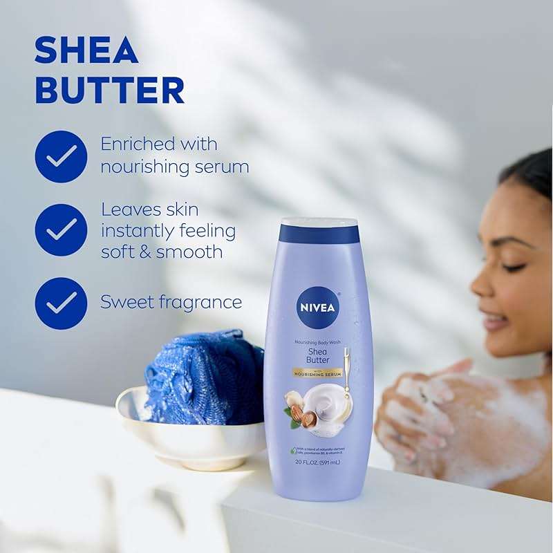 NIVEA Nourishing Shea Butter Body Wash with Nourishing Serum, Moisturizing Body Wash for Women, Enriched Provitamin B5 and Vitamin E, 20 Fl Oz Bottle - Image 3