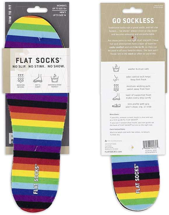 Flat Socks No Show Socks, Sockless Shoe Liner, No Slipping, No Stinking, Washable Barefoot Shoe Insert for Men and Women, Multi-Colored Patterns - Image 2