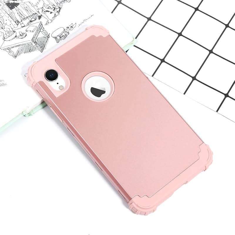 IDweel for iPhone XR Case with Tempered Glass Screen Protector for Women, 3 in 1 Shockproof Slim Hybrid Heavy Duty Hard PC Cover Soft Silicone Bumper Full Body Case, Rose Gold - Image 2