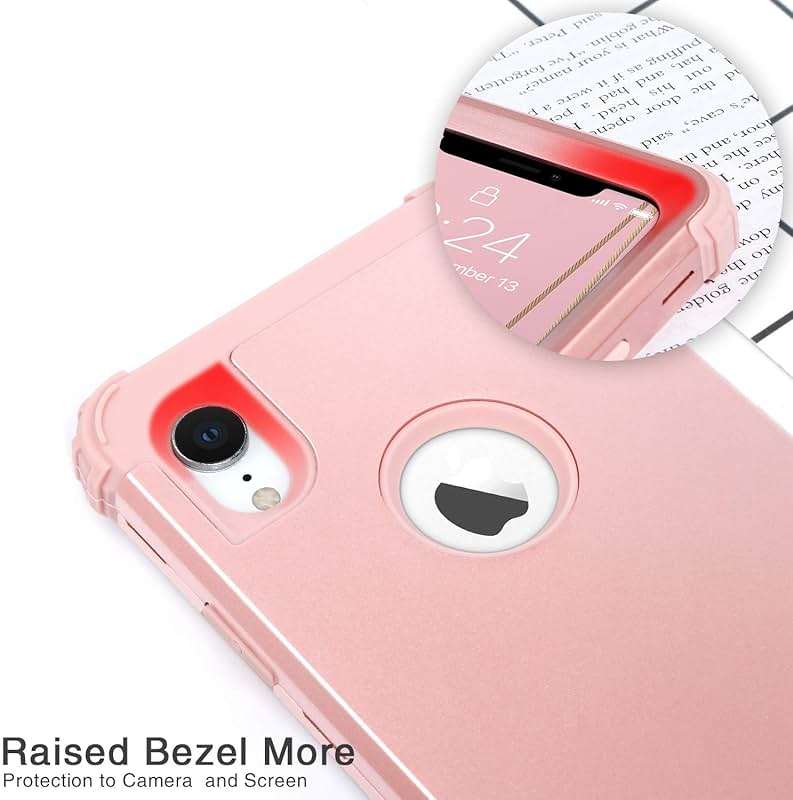 IDweel for iPhone XR Case with Tempered Glass Screen Protector for Women, 3 in 1 Shockproof Slim Hybrid Heavy Duty Hard PC Cover Soft Silicone Bumper Full Body Case, Rose Gold - Image 4