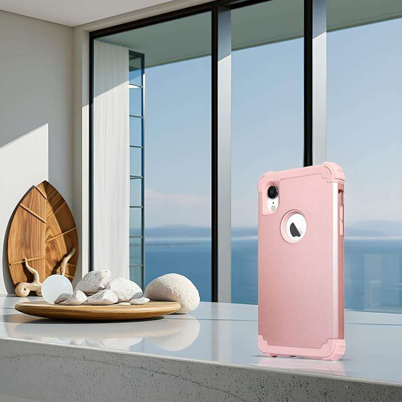 IDweel for iPhone XR Case with Tempered Glass Screen Protector for Women, 3 in 1 Shockproof Slim Hybrid Heavy Duty Hard PC Cover Soft Silicone Bumper Full Body Case, Rose Gold - Image 5