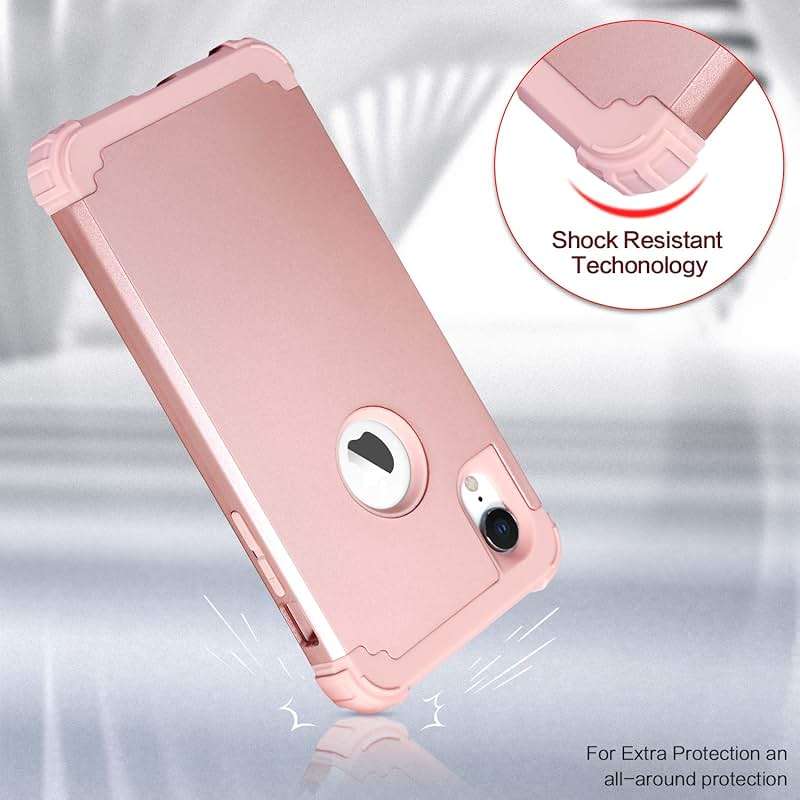 IDweel for iPhone XR Case with Tempered Glass Screen Protector for Women, 3 in 1 Shockproof Slim Hybrid Heavy Duty Hard PC Cover Soft Silicone Bumper Full Body Case, Rose Gold - Image 7