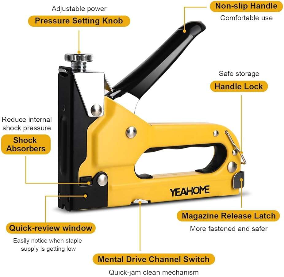Upholstery Staple Gun Heavy Duty, YEAHOME 4-in-1 Stapler Gun with 4000 Staples, Manual Brad Nailer Power Adjustment Stapler Gun for Wood, Crafts, Carpentry, Decoration DIY - Image 2