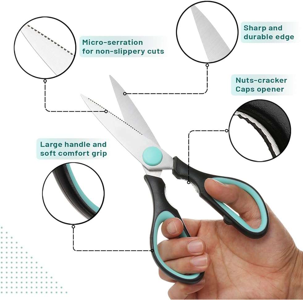Mr. Pen- All Purpose Kitchen Shears with Protective Sheath, 8 Inch, Dishwasher Safe, Stainless Steel Food Scissors with Micro-Serrated Blades, Soft Grip Comfort Handle, Durable Utility Kitchen Shears - Image 4