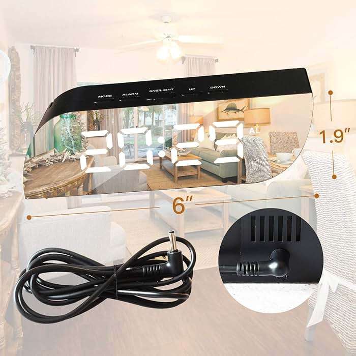 Betus Aesthetic Digital Alarm Clock Mirror Surface - Dimmer Night Mode, Large LED Digits Display, Easy Snooze - USB & Battery Operated - Bedroom, Office, Travel Portable (Black) - Image 3