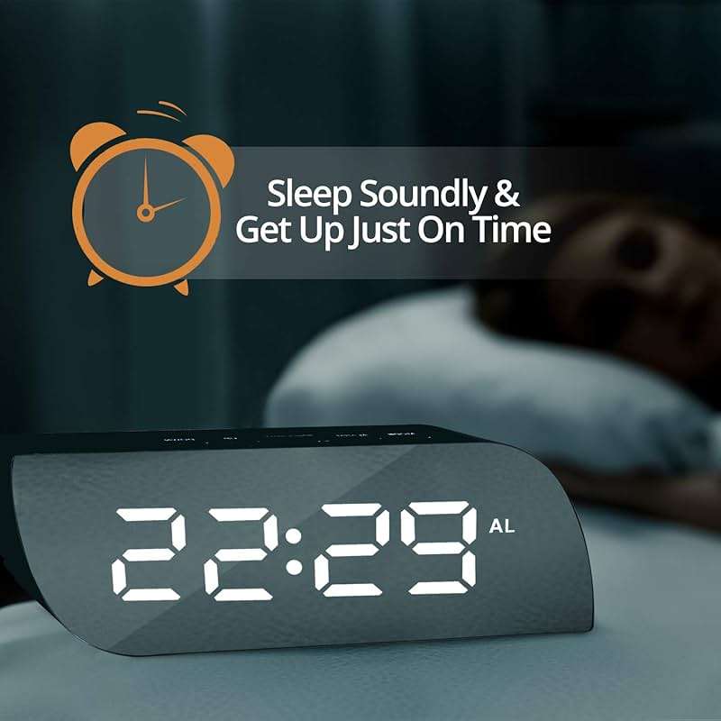 Betus Aesthetic Digital Alarm Clock Mirror Surface - Dimmer Night Mode, Large LED Digits Display, Easy Snooze - USB & Battery Operated - Bedroom, Office, Travel Portable (Black) - Image 5