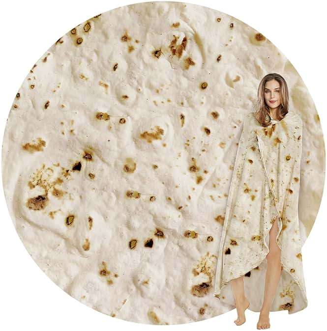 SeaRoomy Burritos Tortilla Blanket, Realistic Food Wrap Blanket Double Sided, Novelty Funny Tortilla Round Soft Blankets (Beige, 47 inches) - Image 1