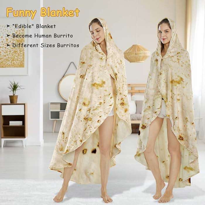 SeaRoomy Burritos Tortilla Blanket, Realistic Food Wrap Blanket Double Sided, Novelty Funny Tortilla Round Soft Blankets (Beige, 47 inches) - Image 5