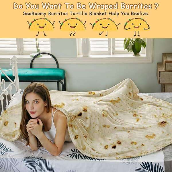 SeaRoomy Burritos Tortilla Blanket, Realistic Food Wrap Blanket Double Sided, Novelty Funny Tortilla Round Soft Blankets (Beige, 47 inches) - Image 6