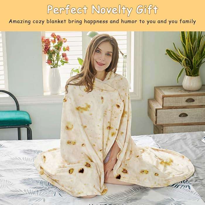 SeaRoomy Burritos Tortilla Blanket, Realistic Food Wrap Blanket Double Sided, Novelty Funny Tortilla Round Soft Blankets (Beige, 47 inches) - Image 9