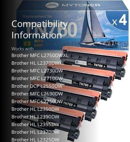 MYTONER Compatible Toner Cartridge Replacement for Brother TN760 TN-760 TN730/760 TN-730 High Yield MFC-L2690DW 2717DW MFC-L2750DW HL-L2350DW MFC-L2710DW HL-L2395DW Printer Black, 4Pack - Image 3