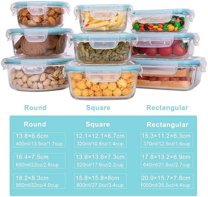 AILTEC Glass Food Storage Containers with Lids, [18 Piece] Glass Meal Prep Containers, Containers for Food Storage with Lids, BPA Free & Leak Proof (9 Lid & 9 Container) - Image 3