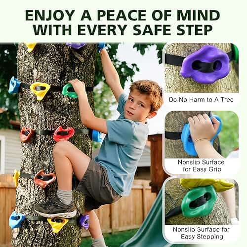 TOPNEW 12 Ninja Tree Climbing Holds for Kids Climber, Adult Climbing Rocks with 6 Ratchet Straps for Outdoor Ninja Warrior Obstacle Course Training - Image 5