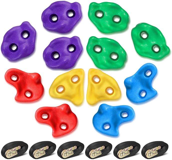 TOPNEW 12 Ninja Tree Climbing Holds for Kids Climber, Adult Climbing Rocks with 6 Ratchet Straps for Outdoor Ninja Warrior Obstacle Course Training - Image 8