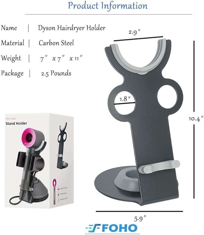 Foho Hair Dryer Holder for Dyson Supersonic, Magnetic Stand with Power Plug Cable Organizer, Bathroom Organizer Supersonic Dryer, Diffuser and Nozzles - Image 5