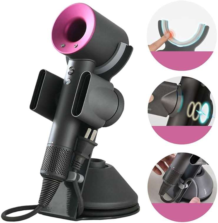 Foho Hair Dryer Holder for Dyson Supersonic, Magnetic Stand with Power Plug Cable Organizer, Bathroom Organizer Supersonic Dryer, Diffuser and Nozzles - Image 8