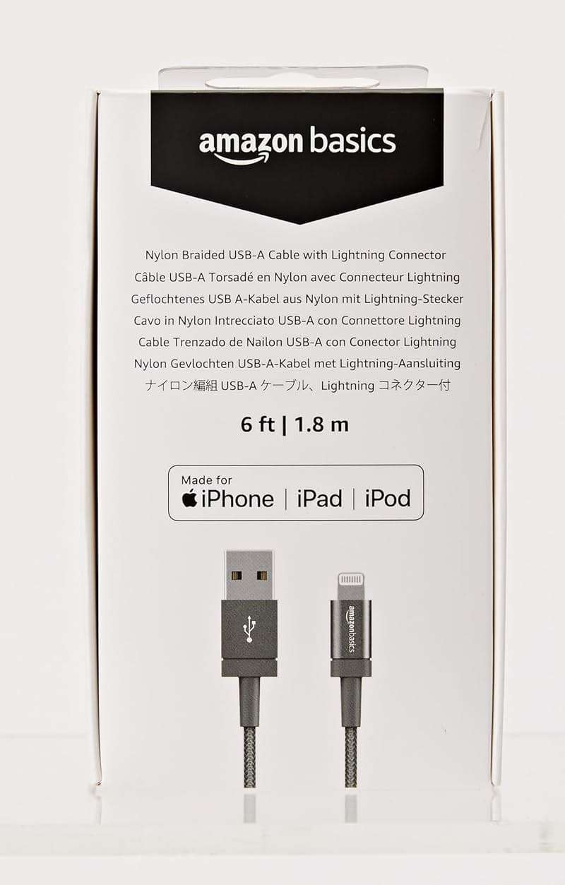 Amazon Basics USB-A to Lightning Cable, Apple MFi Certified, Nylon Braided Cord, Fast Charger for iPhone 14 13 12 11 X Xs Pro, Pro Max, Plus, iPad, 6 Foot, Dark Gray - Image 8