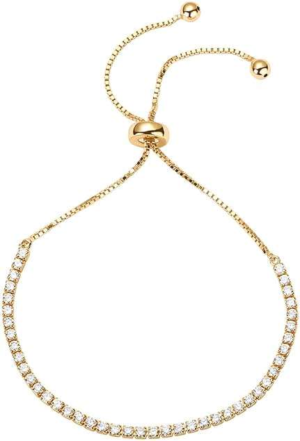 PAVOI 14K Gold Plated Cubic Zirconia Classic Tennis Bracelet for Women | Adjustable Slider - Image 1