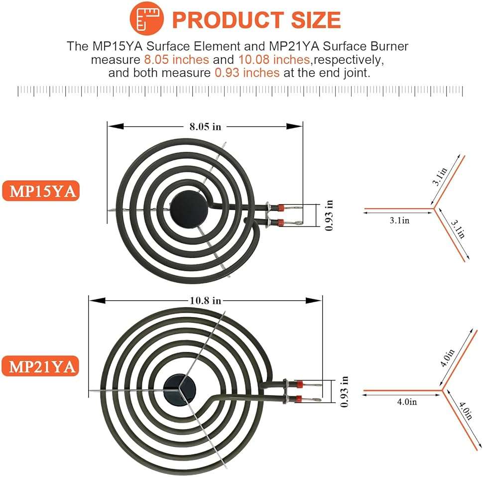 【2026 UPGRADED】 MP22YA Electric Range Burner Element Unit Set - Replacement for Ken-more Whirlpool May-tag Hardwick Norge Ranges/Stoves - Include 2 pcs MP15YA 6" and 2 pcs MP21YA 8" by Beaquicy - Image 2