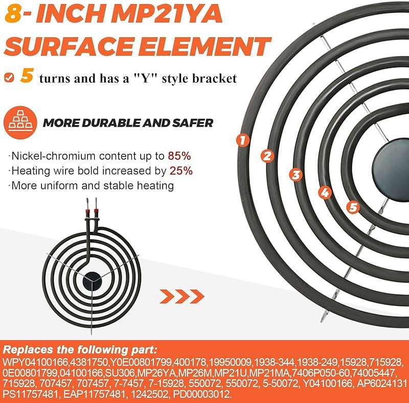 【2026 UPGRADED】 MP22YA Electric Range Burner Element Unit Set - Replacement for Ken-more Whirlpool May-tag Hardwick Norge Ranges/Stoves - Include 2 pcs MP15YA 6" and 2 pcs MP21YA 8" by Beaquicy - Image 5