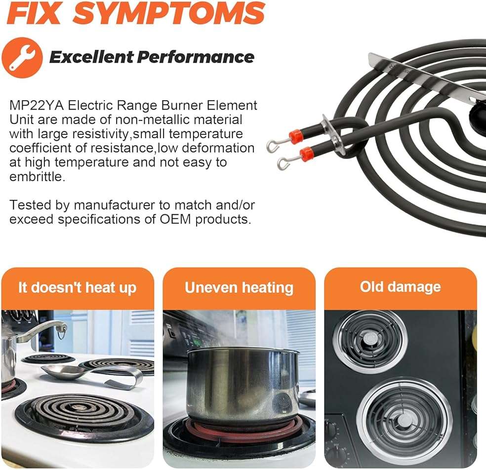 【2026 UPGRADED】 MP22YA Electric Range Burner Element Unit Set - Replacement for Ken-more Whirlpool May-tag Hardwick Norge Ranges/Stoves - Include 2 pcs MP15YA 6" and 2 pcs MP21YA 8" by Beaquicy - Image 6