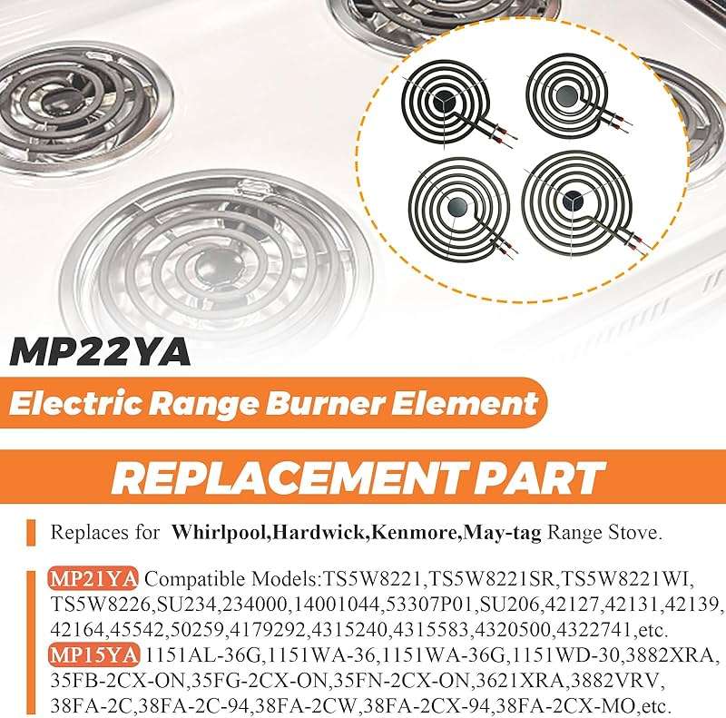 【2026 UPGRADED】 MP22YA Electric Range Burner Element Unit Set - Replacement for Ken-more Whirlpool May-tag Hardwick Norge Ranges/Stoves - Include 2 pcs MP15YA 6" and 2 pcs MP21YA 8" by Beaquicy - Image 7