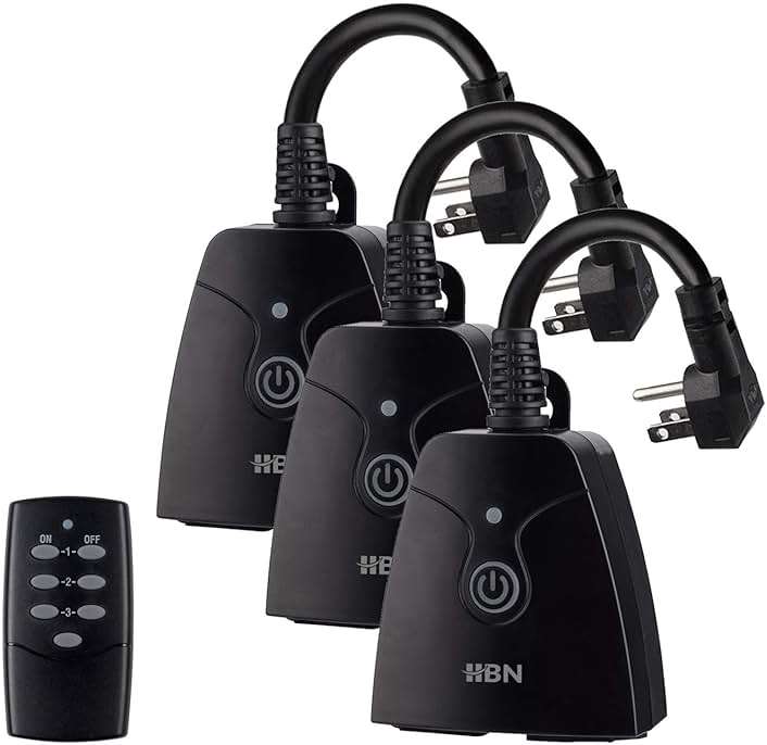 HBN Outdoor Wireless Remote Control Outlet Plug,Weatherproof Heavy Duty Power Strip,Indoor Electrical Plugs for Light Switch,6-inch Cord,100ft Range, ETL Listed(15A,Dual 3-Prong Outlets,3Packs) - Image 1