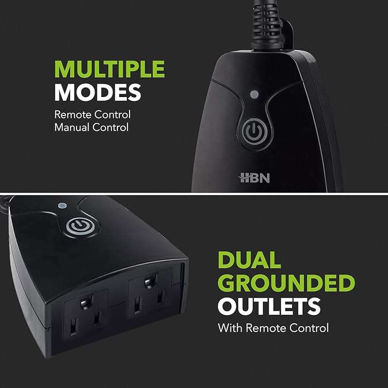 HBN Outdoor Wireless Remote Control Outlet Plug,Weatherproof Heavy Duty Power Strip,Indoor Electrical Plugs for Light Switch,6-inch Cord,100ft Range, ETL Listed(15A,Dual 3-Prong Outlets,3Packs) - Image 2