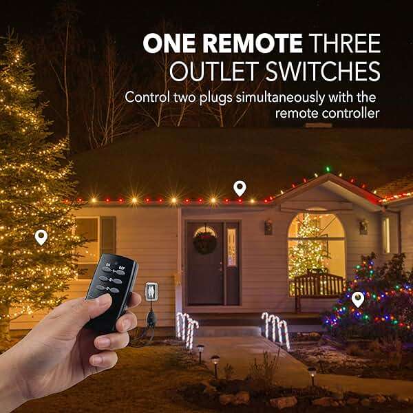HBN Outdoor Wireless Remote Control Outlet Plug,Weatherproof Heavy Duty Power Strip,Indoor Electrical Plugs for Light Switch,6-inch Cord,100ft Range, ETL Listed(15A,Dual 3-Prong Outlets,3Packs) - Image 6