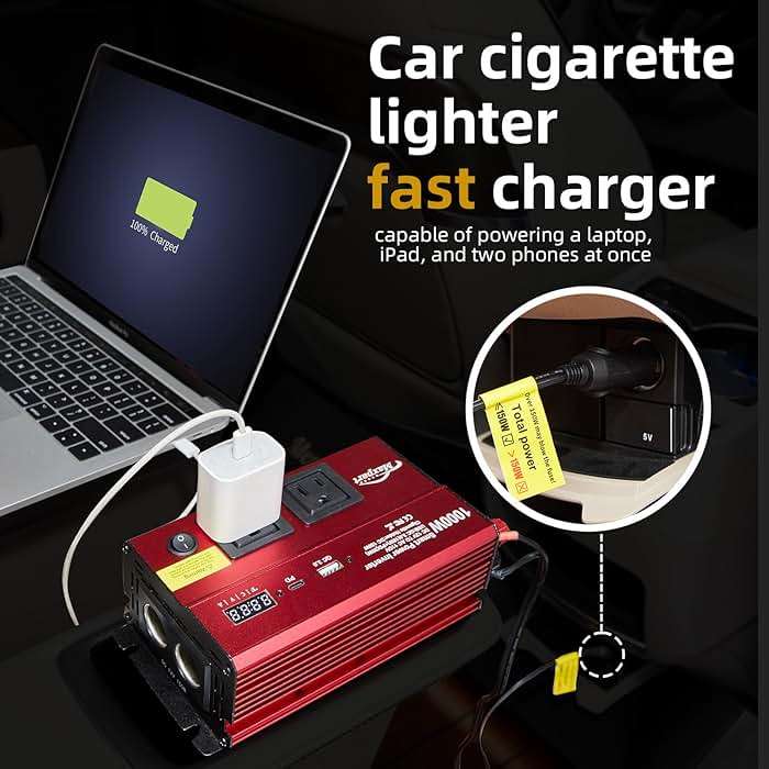 TWING Car 1000w Inverter,12v DC to 110v Power Inverters for Vehicles 1000 watt with Dual AC Outlets 3.0A USB and Type-C,12 Volt Inverter Car Cigarette Lighter Battery - Image 4
