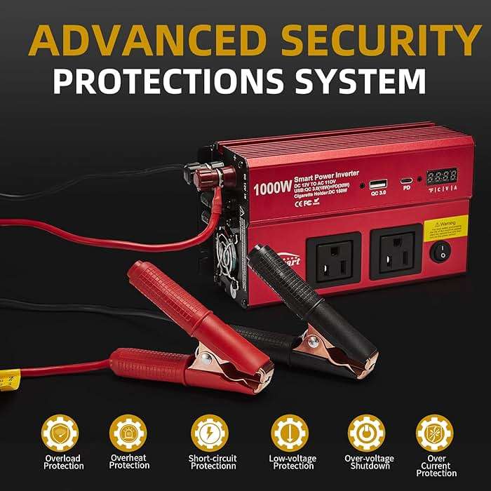 TWING Car 1000w Inverter,12v DC to 110v Power Inverters for Vehicles 1000 watt with Dual AC Outlets 3.0A USB and Type-C,12 Volt Inverter Car Cigarette Lighter Battery - Image 6