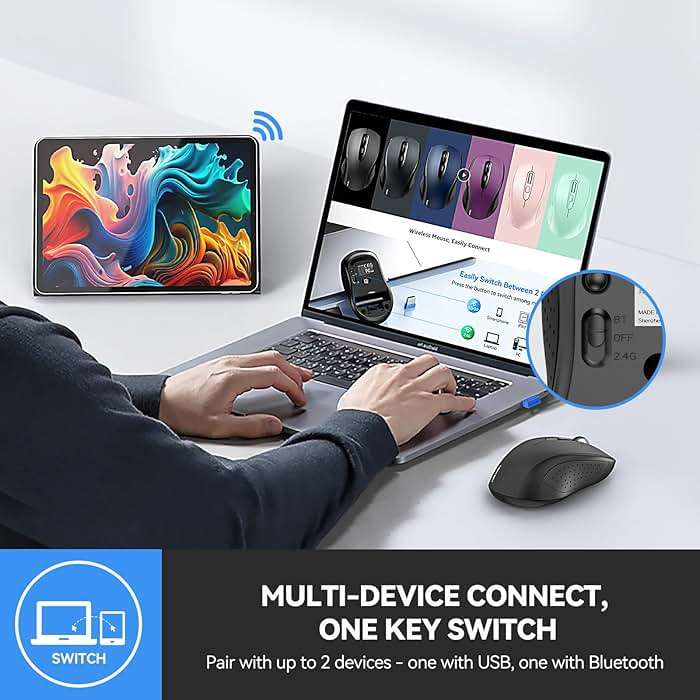 TECKNET Bluetooth Mouse (BT 5.0/3.0+2.4Ghz), 6-Level 4000 DPI Wireless Mice for Laptop, 2-in-1 Ergonomic Computer Portable PC Mouse, Silent Mouse with USB Receiver for Windows/Mac/PC/Notebook-Black - Image 2