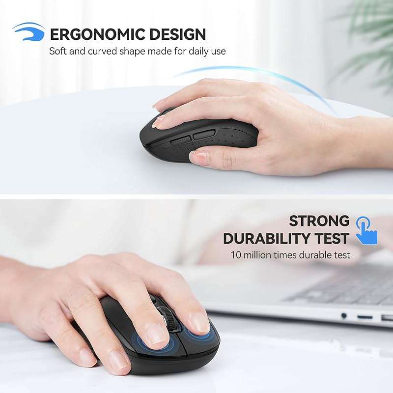TECKNET Bluetooth Mouse (BT 5.0/3.0+2.4Ghz), 6-Level 4000 DPI Wireless Mice for Laptop, 2-in-1 Ergonomic Computer Portable PC Mouse, Silent Mouse with USB Receiver for Windows/Mac/PC/Notebook-Black - Image 4