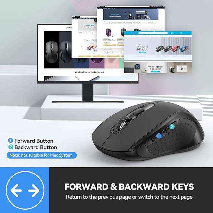 TECKNET Bluetooth Mouse (BT 5.0/3.0+2.4Ghz), 6-Level 4000 DPI Wireless Mice for Laptop, 2-in-1 Ergonomic Computer Portable PC Mouse, Silent Mouse with USB Receiver for Windows/Mac/PC/Notebook-Black - Image 8