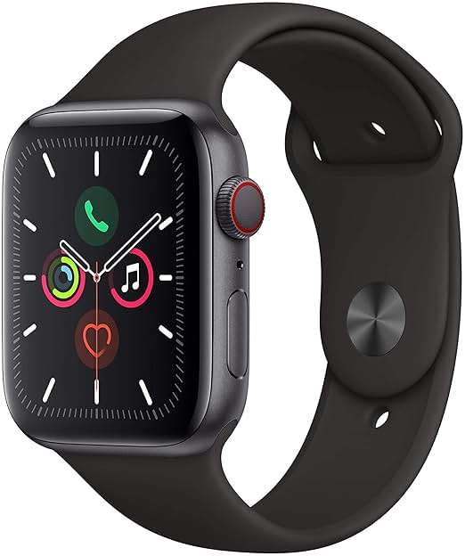 Apple Watch Series 5 (GPS + Cellular, 44MM) - Space Gray Aluminum Case with Black Sport Band (Renewed) - Image 1