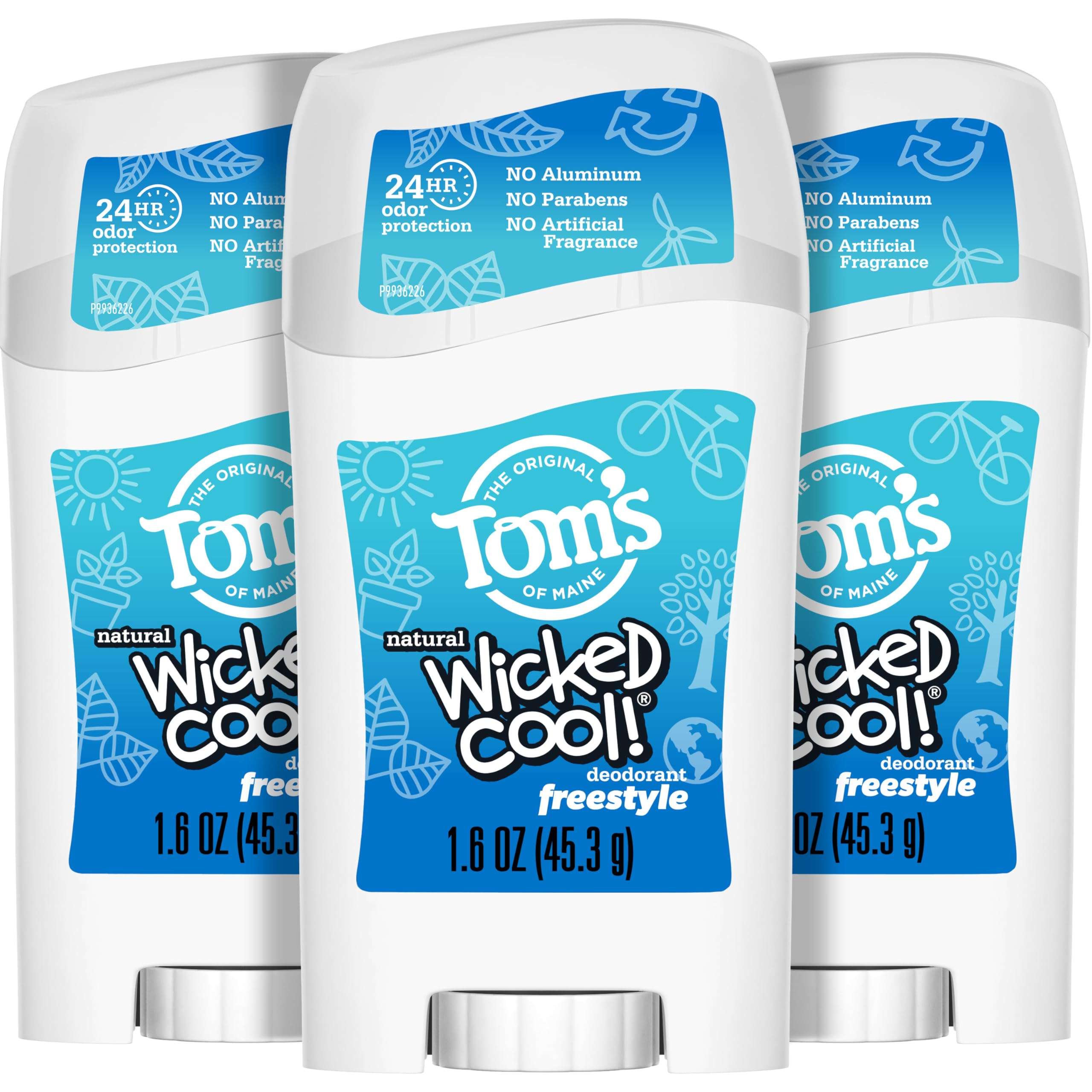 Tom's of Maine Freestyle Wicked Cool! Natural Deodorant for Tweens, Aluminum Free Deodorant Stick, 1.6 oz (3 Pack) - Image 1
