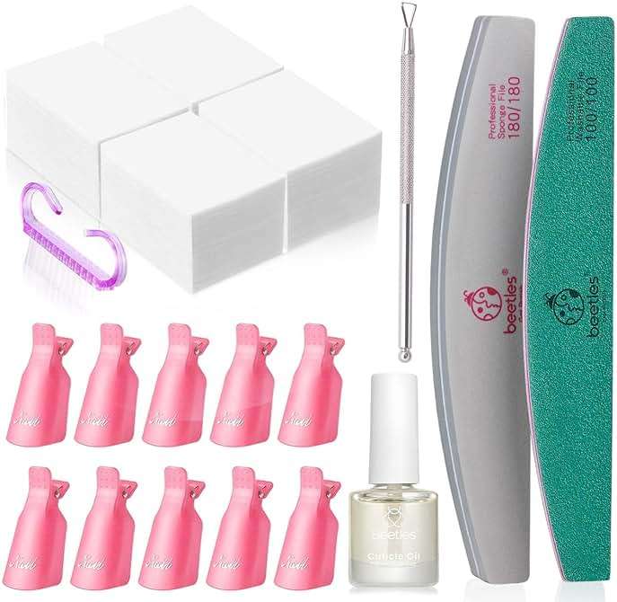 Beetles Gel Polish Remover Kit with 450 Pcs Lint Free Nail Wipes 10 Pcs Gel Polish Remover Clips Cuticle Oil Cuticle Pusher Nail File - Image 8